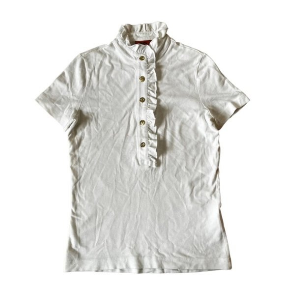 Tory Burch Lidia Ruffled Polo Shirt Size XS - Picture 1 of 8